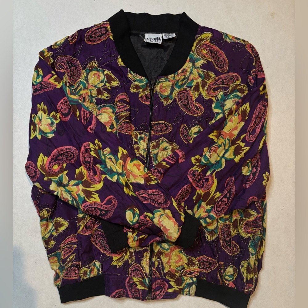 After All Vintage Floral Paisley Lightweight Jacket Purple Metallic Small 90s - Picture 6 of 9